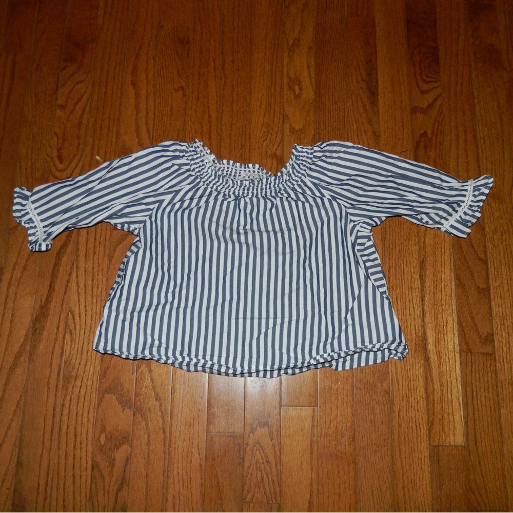 Copper Key Blue and White Striped Blouse